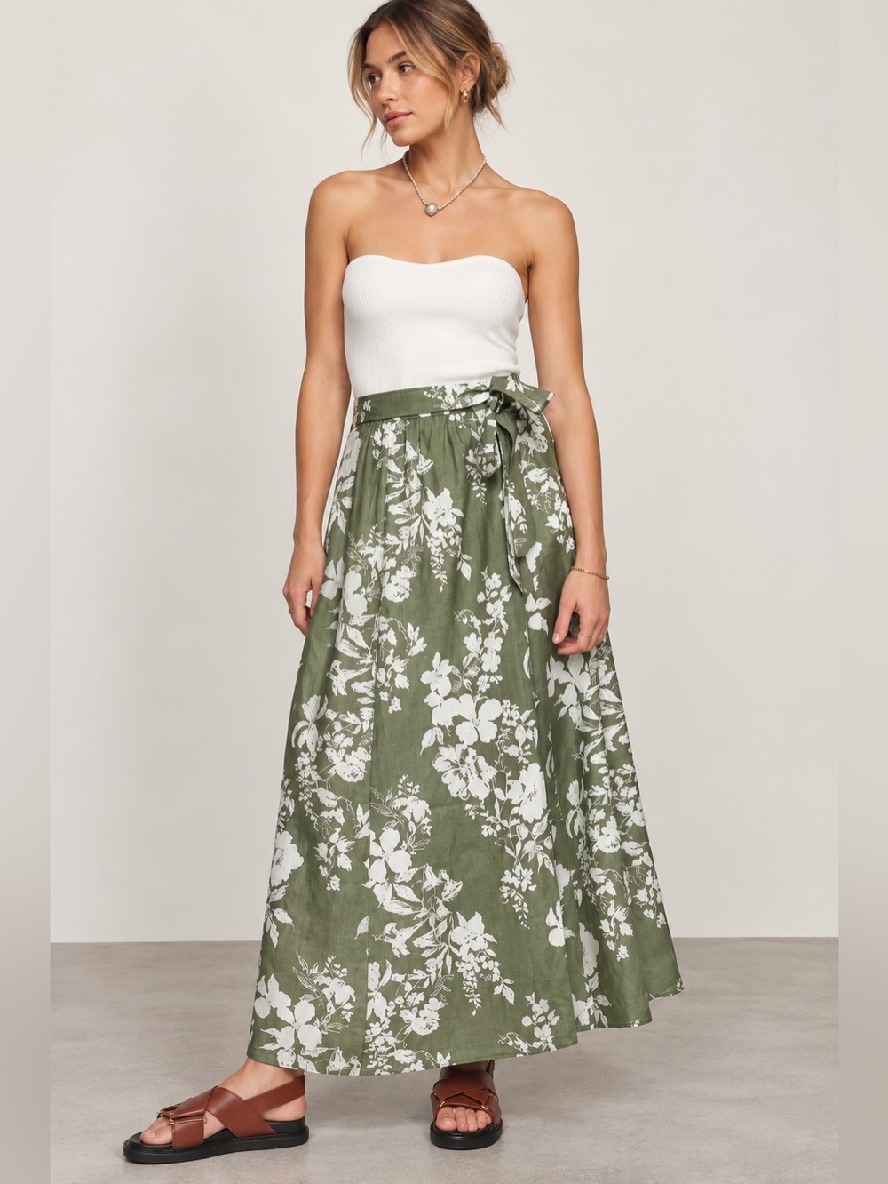 Reformation Karmen Tie Waist Linen Maxi Skirt Willow Floral Size 10 NWT